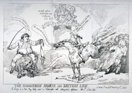 'The Hanoverian horse and British lion', 1784. Artist: Thomas Rowlandson