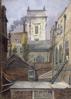 The tower of the Church of St George Botolph Lane, City of London, c1830. Artist: George Shepheard