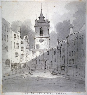 Church of St Giles without Cripplegate from Fore Street, City of London, 1790. Artist: John Claude Nattes