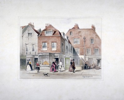 Mr Upcott's House and figures on Upper Street, Islington, London, c1835. Artist: Thomas Hosmer Shepherd