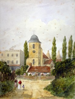 St Pancras Old Church and the Adam and Eve Tavern, London, 1830. Artist: EH Dixon