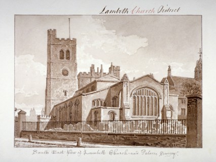 South-east view of the Church of St Mary, Lambeth, London, 1828. Artist: John Chessell Buckler