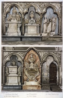 Monuments in the west aisle of Westminster Abbey's north transept, London, 1812. Artist: Augustus Charles Pugin