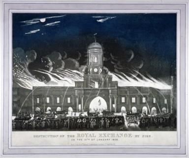 Fire at the Royal Exchange, City of London, January 1838. Artist: Anon