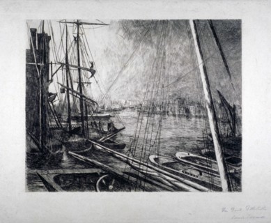 Pool of London from Rotherhithe, with ships in the foreground, c1890. Artist: Edwin Edwards