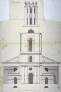 Front elevation of the Church of St George in the East, Stepney, London, 1800. Artist: Anon