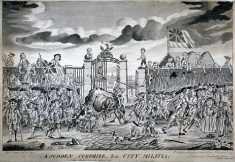'A sudden surprize to the City Militia ...', 1774. Artist: John Nixon