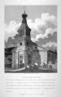 View of the Church of St Anne, Soho, across the graveyard, London, 1810. Artist: W Preston