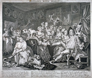 Revelling with Harlots', plate III of A Rake's Progress, 1735. Artist: Anon