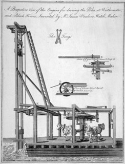 Perspective view of the engine used for driving the piles of Westminster Bridge, London, c1765. Artist: Anon