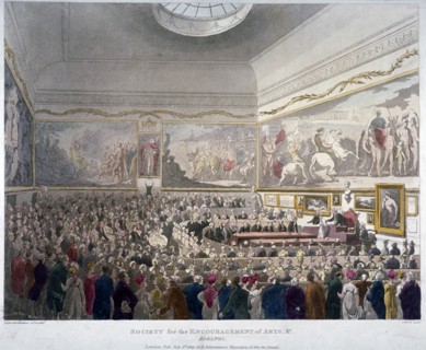 Meeting of the Society of Arts in the Adelphi Buildings, Westminster, London, 1809. Artist: J Bluck