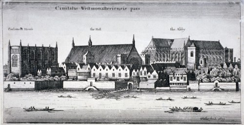 Westminster Abbey and the Palace of Westminster from the River Thames, London, 1647. Artist: Wenceslaus Hollar