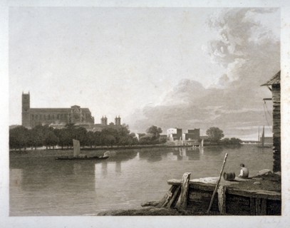 Westminster Abbey from the opposite side of River Thames, London, c1800. Artist: Samuel Rawle