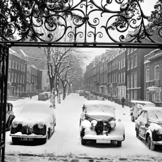 Snow-covered cars, Church Row, Hampstead, London, 1960-1965