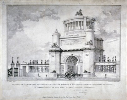 Design for a triumphal arch at Hyde Park in commemoration of the victory at Waterloo in 1815, 1826.