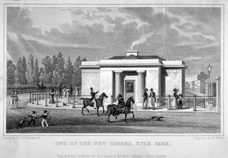 View of a lodge in Hyde Park, London, 1828. Artist: W Wallis