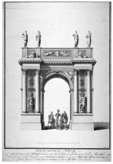Triumphal arch on the west end of Westminster Hall, London, 1761. Artist: Anthony Walker