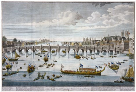 North prospect of Westminster Bridge, London, c1750. Artist: Benjamin Cole