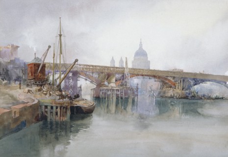 'Southwark Bridge in Course of Demolition', 1915. Artist: Richard Henry Wright