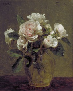 'White Roses in a Glass Vase', 1875. Artist: Henri Fantin-Latour
