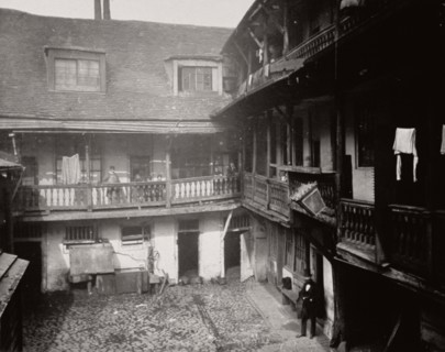 Courtyard at the Oxford Arms Inn, Warwick Lane, from the first floor, City of London, 1875.