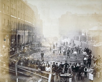 Road widening works in Shoe Lane, City of London, 1871. Artist: Henry Dixon