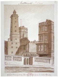 'Shot Manufactory, Tooley Street, from London Bridge', Bermondsey, London, 1828. Artist: John Chessell Buckler