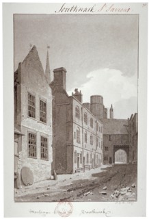 View looking towards the gateway of Montague House, Southwark, London, 1827. Artist: John Chessell Buckler