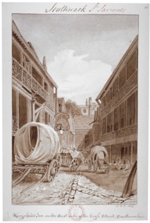 King's Head Inn on the East Side of the High Street, Southwark', London, 1827. Artist: John Chessell Buckler