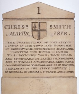 Boundary stone between the City of London and the borough of Southwark, London, c1820. Artist: Anon