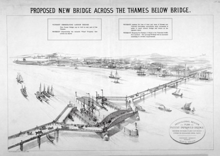 Design by Frederic Barnett for a 'duplex' low-level bridge, London, 1876. Artist: Maclure, Macdonald, Macgregor