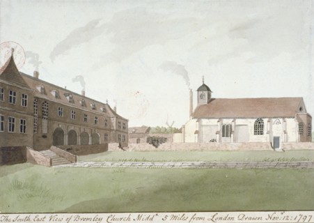 South-east view of St Leonard's Church, Bromley-by-Bow, London, 1797. Artist: Anon