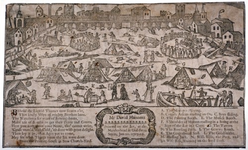 View of a frost fair on the River Thames looking towards London Bridge, London, c1715. Artist: Anon