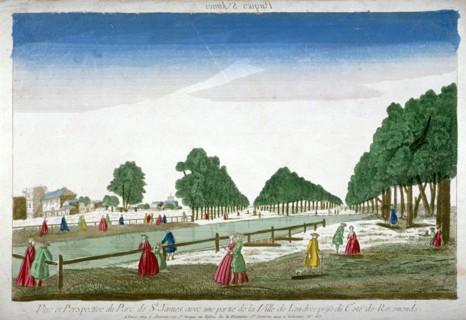 People walking in St James's Park, Westminster, London, c1760. Artist: Anon