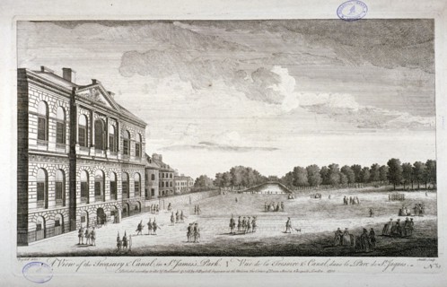 The Treasury and the canal in St James's Park, Westminster, London, 1755. Artist: John Smith
