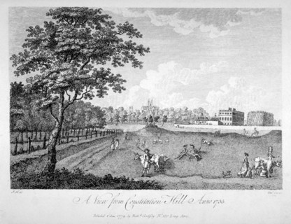 View of St James's Park from Constitution Hill, Westminster, London, 1735 (1779). Artist: Edmund Scott