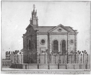 South-west view of the Swedish Church, Prince's Square, Stepney, London, c1750. Artist: Benjamin Cole