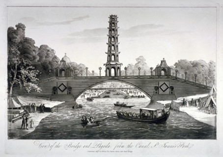 Chinese bridge and pagoda, St James's Park, Westminster, London, 1814. Artist: Anon