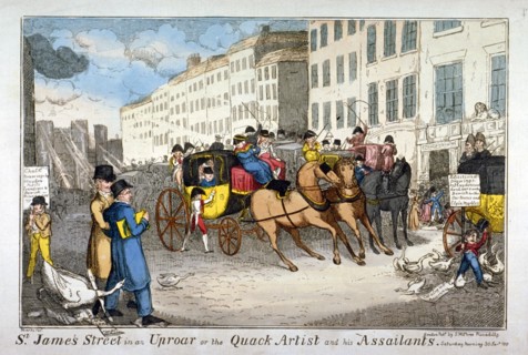 'St James Street in an uproar, or the quack artist and his assailants', 1819. Artist: JL Marks
