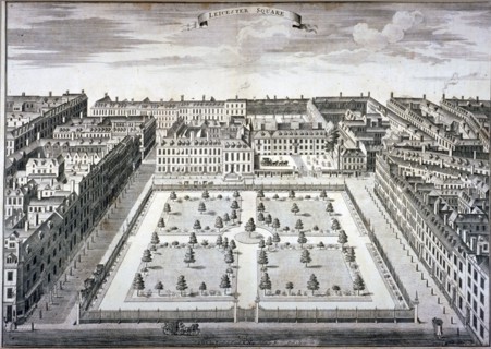 Bird's-eye view of Leicester Square, Westminster, London, c1750. Artist: Sutton Nicholls