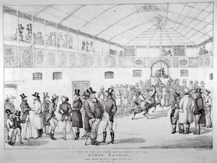 Auction rooms at Aldridge's Horse Repository, St Martin's Lane, Westminster, London, 1824. Artist: Anon