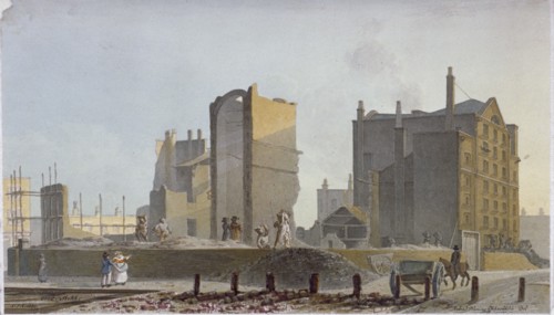 Ruined building, Commercial Road, Stepney, London, 1820. Artist: Robert Blemmell Schnebbelie