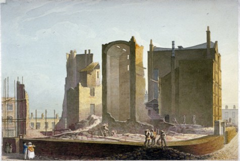Ruined building, Commercial Road, Stepney, London, 1820. Artist: Robert Blemmell Schnebbelie