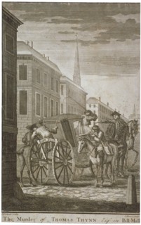 Scene of Thomas Thynne's murder in Pall Mall, Westminster, London, 1682 (c1775). Artist: James Basire I