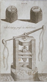 Coining press and dies from the Tower of London, 1800. Artist: Anon