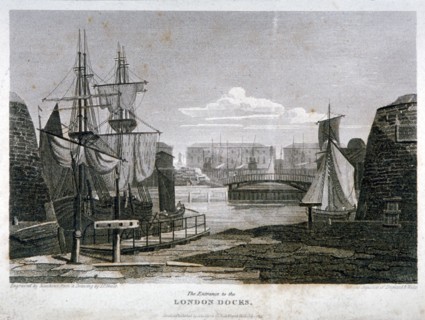 View of the entrance to London Docks, Wapping, 1815. Artist: T Matthews