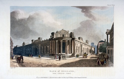 The Bank of England, from Cateaton Street, City of London, 1809. Artist: Augustus Charles Pugin