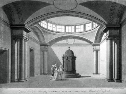 The Four Percent Reduced Annuity Office at the Bank of England, City of London, c1790. Artist: Thomas Malton II