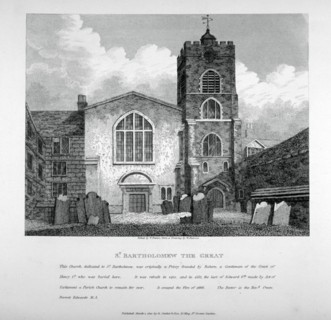 View of St Bartholomew-the-Great from the churchyard, City of London, 1810. Artist: W Preston