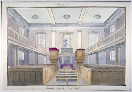 Interior view of the east end of Holy Trinity Church, Newington, Southwark, London, 1826. Artist: G Yates